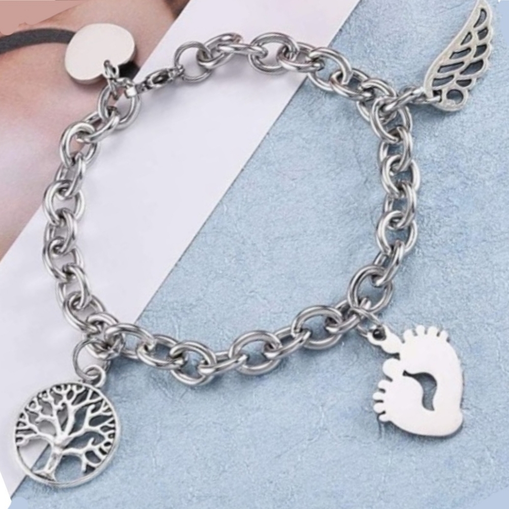 Tree of Life Heart Wing Feet Dangle Charm Bracelets